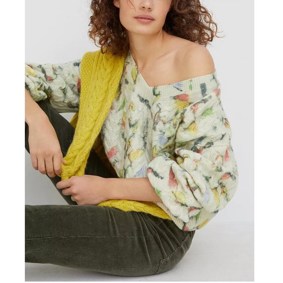 Anthropologie Fisherman Catch of the Day Cable-Knit Wool Sweater Fly Fishing - Picture 9 of 9